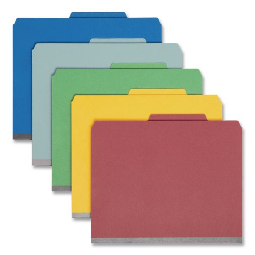 Six-Section+Pressboard+Top+Tab+Classification+Folders%2C+Six+SafeSHIELD+Fasteners%2C+2+Dividers%2C+Letter+Size%2C+Assorted%2C+10%2FBox