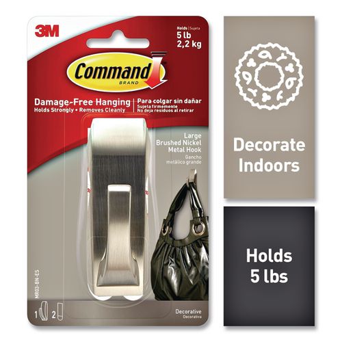 Picture of Bath Hook, Large, Metal, Satin Nickel, 5 lb Capacity, 1 Hook and 2 Strips