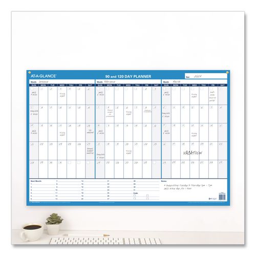 Picture of 90/120-Day Undated Horizontal Erasable Wall Planner, 36 x 24, White/Blue Sheets, Undated