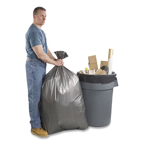 Picture of Can Liners, 56 gal, 1.55 mil, 43" x 48", Gray, 10 Bags/Roll, 5 Rolls/Carton