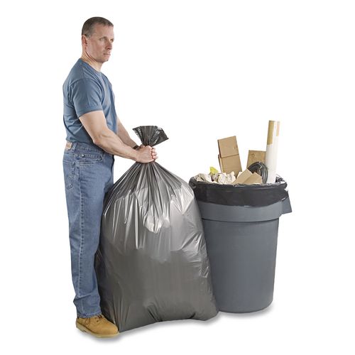 Picture of Can Liners, 45 gal, 1.55 mil, 39" x 46", Gray, 10 Bags/Roll, 5 Rolls/Carton
