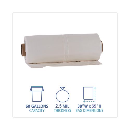 Picture of Industrial Drum Liners Rolls, 60 gal, 2.5 mil, 38" x 65", Clear, 50/Carton