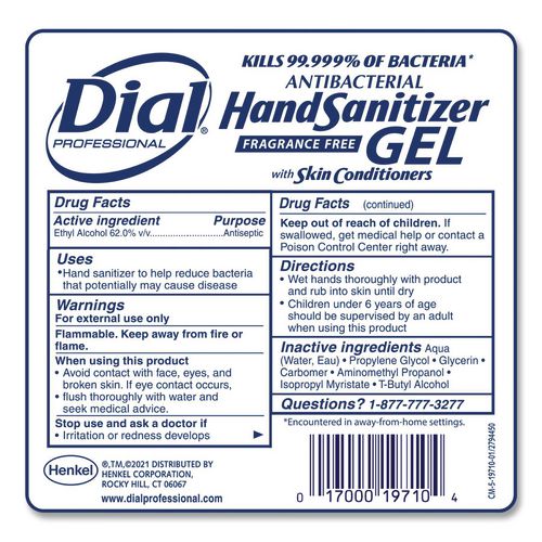 Picture of Antibacterial Foaming Hand Sanitizer Refill for Dial 1700 V Dispenser, Fragrance-Free, 1.2 L, 3/Carton