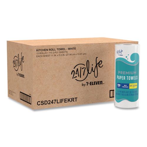 Picture of Premium Kitchen Roll Towels, 2-Ply, 11 x 5.5, White, 110 Sheets/Roll, 15 Rolls/Carton