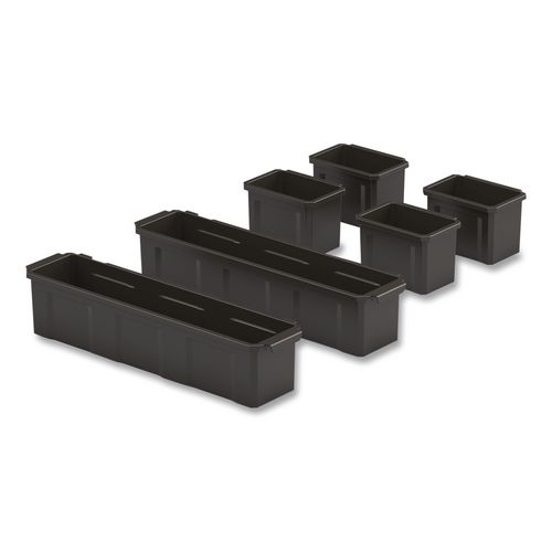 Picture of Customizable Bin System for Utility Carts, 2 Large Bins, 4 Small Bins, Black