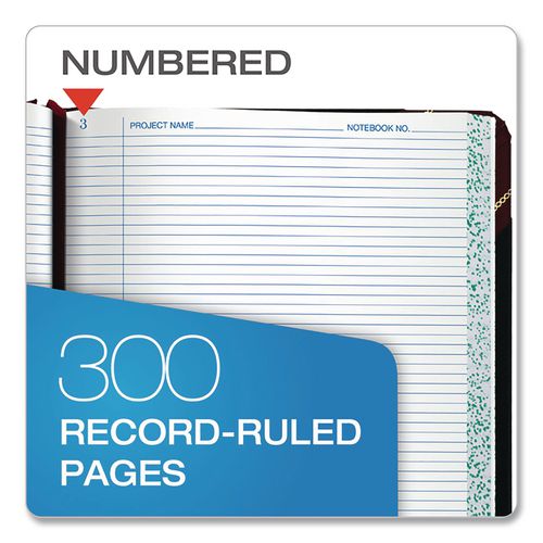 Picture of Laboratory Notebook, Data/Lab-Record Format, Black/Red Cover, (300) 10.38 x 8.13 Sheets
