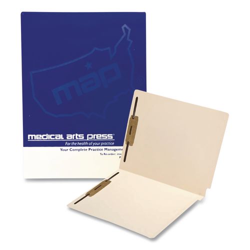 Picture of End Tab Fastener Folders, Embossed Labeling Lines, 2 Fasteners, Letter Size, Manila Exterior, 50/Box