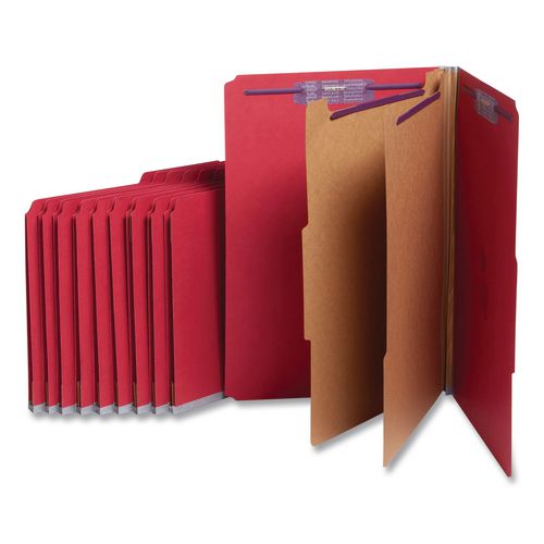 Six-Section+Pressboard+Top+Tab+Classification+Folders%2C+Six+SafeSHIELD+Fasteners%2C+2+Dividers%2C+Legal+Size%2C+Bright+Red%2C+10%2FBox