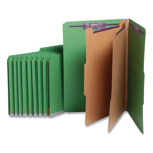 Six-Section+Pressboard+Top+Tab+Classification+Folders%2C+Six+SafeSHIELD+Fasteners%2C+2+Dividers%2C+Legal+Size%2C+Green%2C+10%2FBox