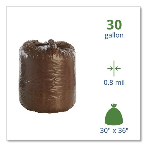 Picture of Controlled Life-Cycle Plastic Trash Bags, 30 gal, 0.8 mil, 30" x 36", Brown, 60/Box