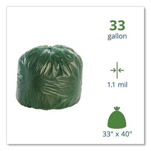 Picture of Controlled Life-Cycle Plastic Trash Bags, 33 gal, 1.1 mil, 33" x 40", Green, 40/Box