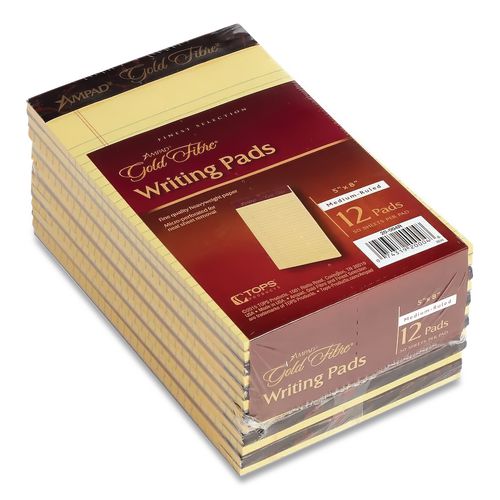 Picture of Gold Fibre Quality Writing Pads, Medium/College Rule, 50 Canary-Yellow 5 x 8 Sheets, Dozen