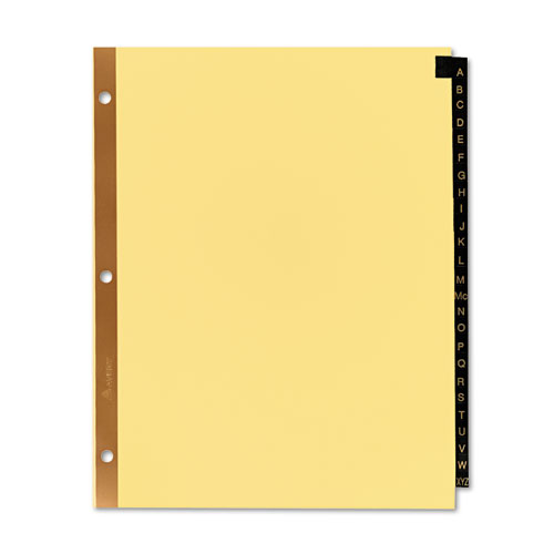 Picture of Preprinted Black Leather Tab Dividers w/Gold Reinforced Edge, 25-Tab, A to Z, 11 x 8.5, Buff, 1 Set