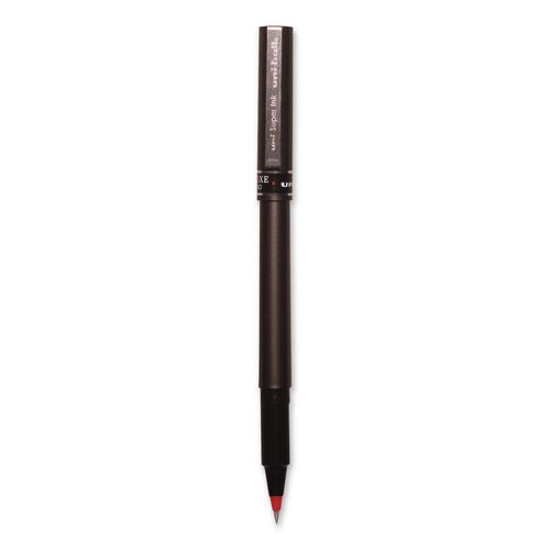 Deluxe+Rollerball+Pen%2C+Stick%2C+Micro+0.5+mm%2C+Red+Ink%2C+Metallic+Gray%2FBlack%2FRed+Barrel