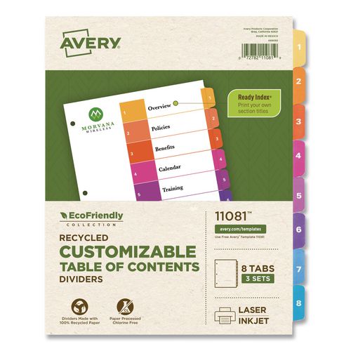 Customizable+Table+Of+Contents+Ready+Index+Dividers+With+Multicolor+Tabs%2C+8-Tab%2C+1+To+8%2C+11+X+8.5%2C+White%2C+3+Sets