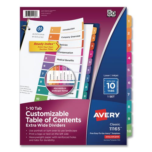 Customizable+TOC+Ready+Index+Multicolor+Tab+Dividers%2C+Extra+Wide+Tabs%2C+10-Tab%2C+1+to+10%2C+11+x+9.25%2C+White%2C+1+Set