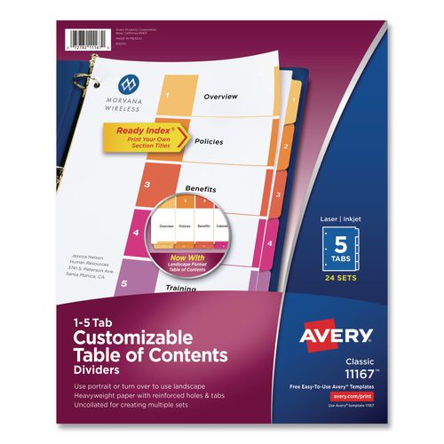 Customizable+TOC+Ready+Index+Multicolor+Tab+Dividers%2C+Uncollated%2C+5-Tab%2C+1+to+5%2C+11+x+8.5%2C+White%2C+24+Sets
