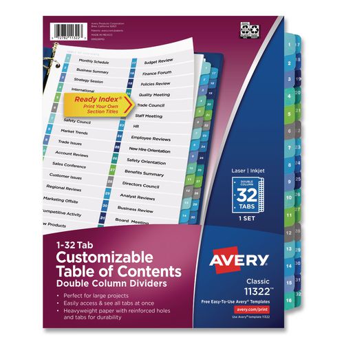 Customizable+TOC+Ready+Index+Double+Column+Multicolor+Tab+Dividers%2C+32-Tab%2C+1+to+32%2C+11+x+8.5%2C+White%2C+1+Set