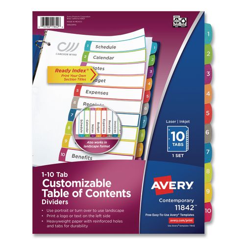 Customizable+TOC+Ready+Index+Multicolor+Tab+Dividers%2C+10-Tab%2C+1+to+10%2C+11+x+8.5%2C+White%2C+Contemporary+Color+Tabs%2C+1+Set
