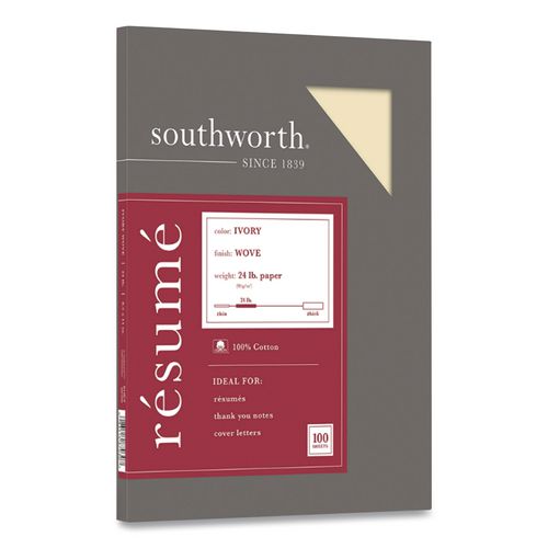 100%25+Cotton+Resume+Paper%2C+24+lb+Bond+Weight%2C+8.5+x+11%2C+Ivory%2C+100%2FPack