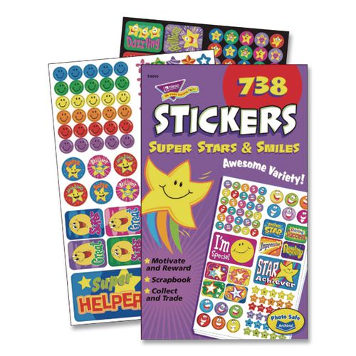 Sticker+Assortment+Pack%2C+Super+Smiles+And+Stars%2C+Assorted+Colors%2C+738+Stickers%2Fpad