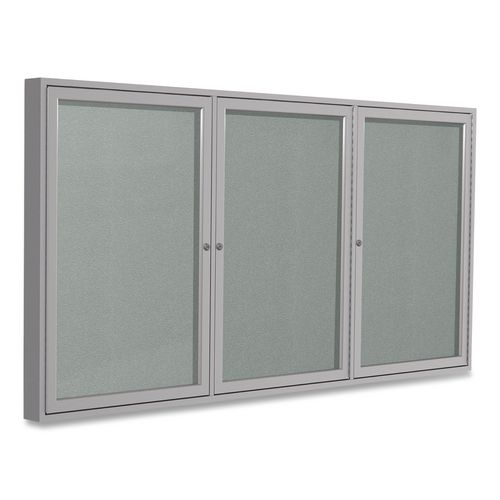 3+Door+Enclosed+Vinyl+Bulletin+Board+with+Satin+Frame%2C+72%26quot%3B+x+48%26quot%3B%2C+Silver+Surface%2C+Satin+Aluminum+Frame