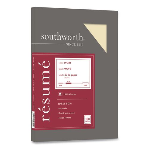100%25+Cotton+Resume+Paper%2C+32+lb+Bond+Weight%2C+8.5+x+11%2C+Ivory%2C+100%2FPack