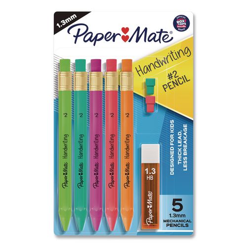 Handwriting+Mechanical+Pencil+Set+with+Lead+and+Eraser+Refills%2C+HB+%28%232%29%2C+Black+Lead%2C+Assorted+Barrel+Colors%2C+5+Pencils%2FSet