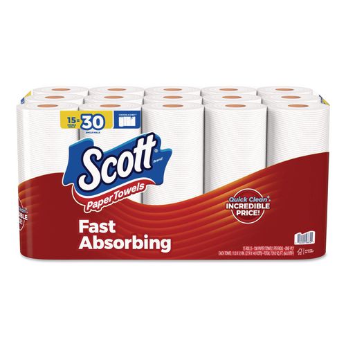 Choose-A-Sheet+Kitchen+Roll+Paper+Towels%2C+Double+Roll%2C+1-Ply%2C+7.31+x+11%2C+White%2C+108+Sheets%2FRoll%2C+15+Rolls%2FPK%2C+2+Packs%2FCarton