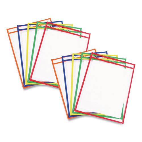 Reusable+Dry+Erase+Pockets%2C+Super+Heavy-Duty%2C+Top+Load+9+x+12+Insert%2C+Clear+Front%2C+Assorted+Border+Colors%2C+10%2FPack