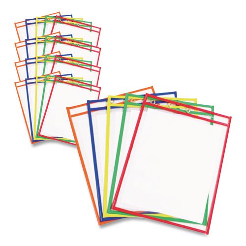 Reusable+Dry+Erase+Pockets%2C+Super+Heavy-Duty%2C+Top+Load+9+x+12+Insert%2C+Clear+Front%2C+Assorted+Border+Colors%2C+25%2FBox