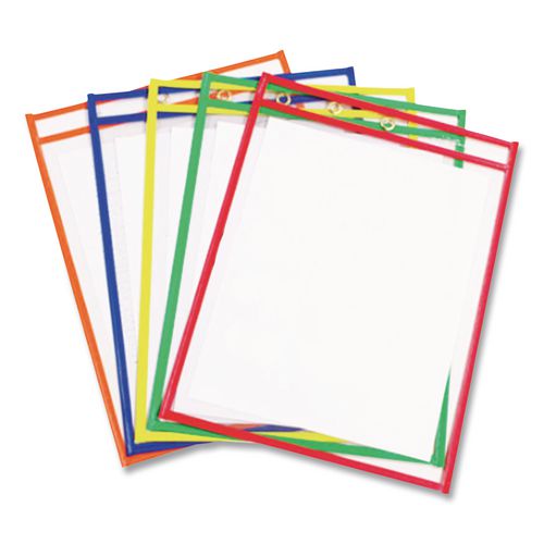 Reusable+Dry+Erase+Pockets%2C+Super+Heavy-Duty%2C+Top+Load+9+x+12+Insert%2C+Clear+Front%2C+Assorted+Border+Colors%2C+5%2FPack