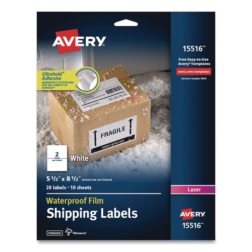 Waterproof+Film+Address+Labels+with+Sure+Feed+Technology%2C+Laser+Printers%2C+5.5+x+8.5%2C+White%2C+2+Labels%2FSheet%2C+10+Sheets%2FPack