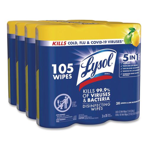 Disinfecting+Wipes%2C+1-Ply%2C+7+x+7.25%2C+Lemon+and+Lime+Blossom%2C+White%2C+35+Wipes%2FCanister%2C+3+Canisters%2FPack%2C+4+Packs%2FCarton