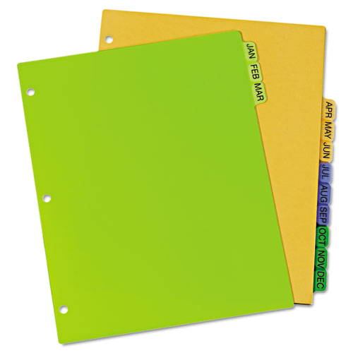 Picture of Durable Preprinted Plastic Tab Dividers, 12-Tab, Jan. to Dec., 11 x 8.5, Assorted, 1 Set