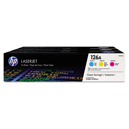 Picture of HP 126A, (CF341A) 3-Pack Cyan/Magenta/Yellow Original LaserJet Toner Cartridges