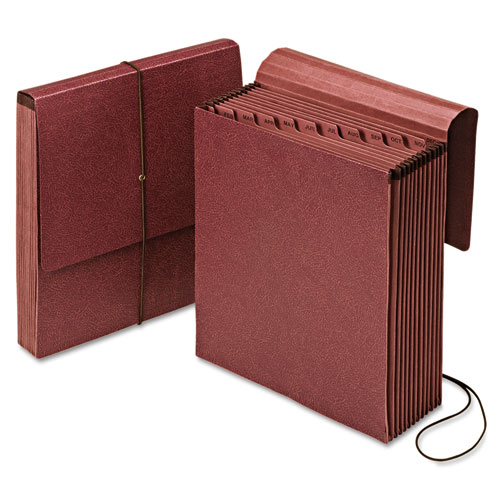 Picture of Vertical Indexed Expanding File, 12 Sections, Elastic Cord Closure, 1/12-Cut Tabs, Letter Size, Red Fiber