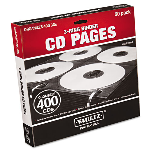 Picture of Two-Sided CD Refill Pages for Three-Ring Binder, 8 Disc Capacity, Clear/Black, 50/Pack