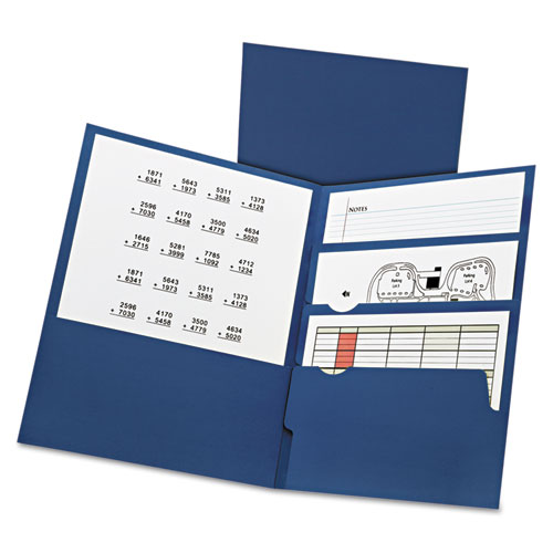 Picture of Divide It Up Four-Pocket Paper Folders, 125-Sheet Capacity, 11 x 8.5, Navy, 20/Box