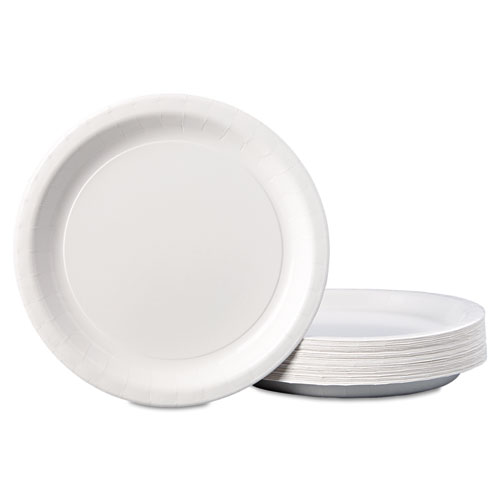 Picture of Coated Paper Dinnerware, Plate, 9" dia, White, 50/Pack, 10 Packs/Carton