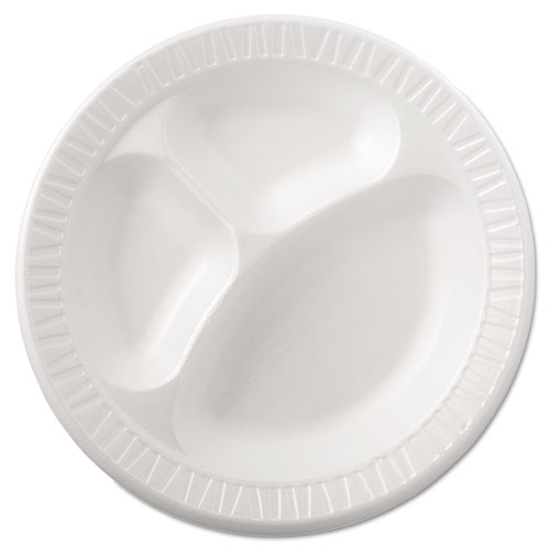 Picture of Quiet Class Laminated Foam Dinnerware, 3-Compartment Plate, 10.25" dia, White, 125/Pack, 4 Packs/Carton