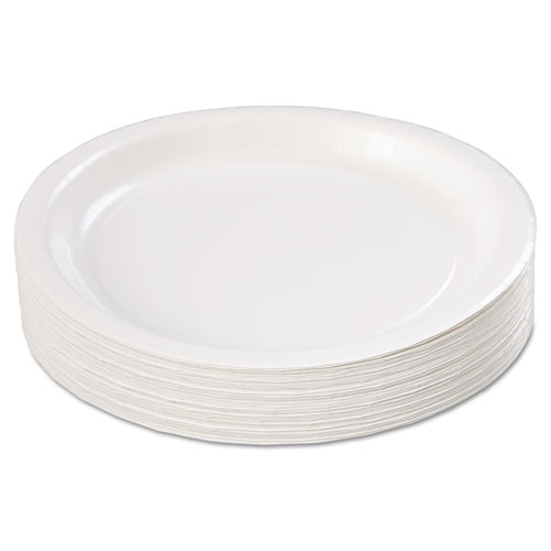 Picture of Coated Paper Dinnerware, Plate, 9" dia, White, 50/Pack, 10 Packs/Carton