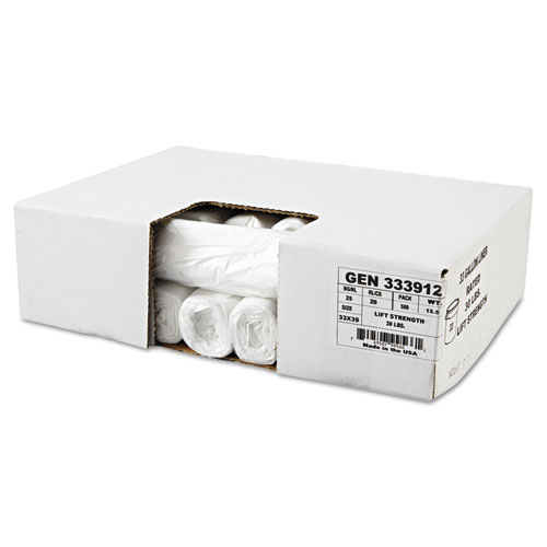 Picture of High-Density Can Liners, 33 gal, 9 mic, 33" x 39", Natural, Perforated Roll, 25 Bags/Roll, 20 Rolls/Carton