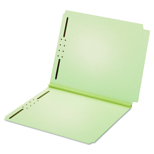 Picture of Dual-Tab Pressboard Fastener Folder, 2" Expansion, 2 Fasteners, Letter Size, Light Green Exterior, 25/Box