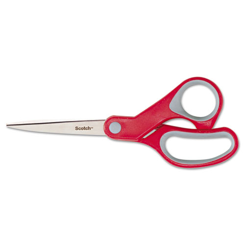 Picture of Multi-Purpose Scissors, 8" Long, 3.38" Cut Length, Gray/Red Straight Handle