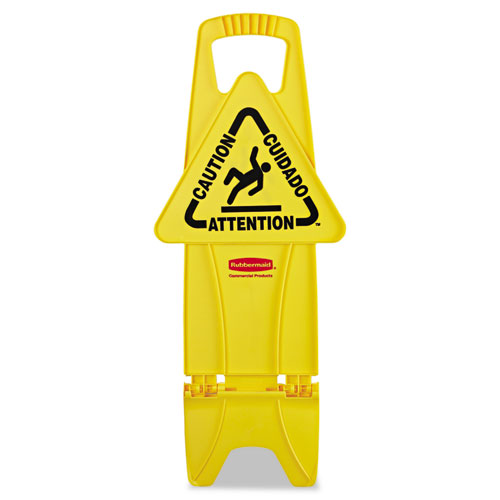 Picture of Stable Multi-Lingual Safety Sign, 13 x 13.25 x 26, Yellow