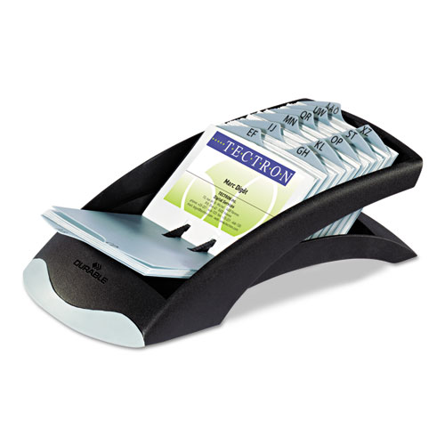 Picture of VISIFIX Desk Business Card File, Holds 200 2.88 x 4.13 Cards, 5 x 9.31 x 3.56, Plastic, Graphite/Black