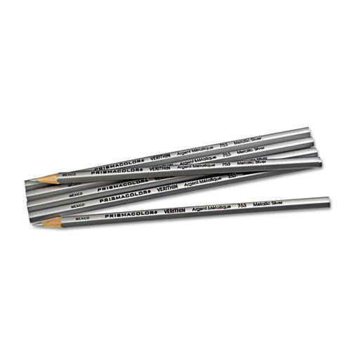 Picture of Verithin Smear-Proof Colored Pencils, 2 mm, Metallic Silver Lead, Metallic Silver Barrel, Dozen