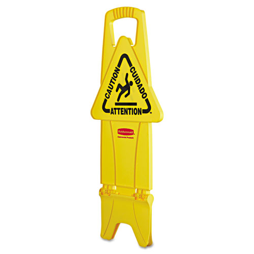 Picture of Stable Multi-Lingual Safety Sign, 13 x 13.25 x 26, Yellow