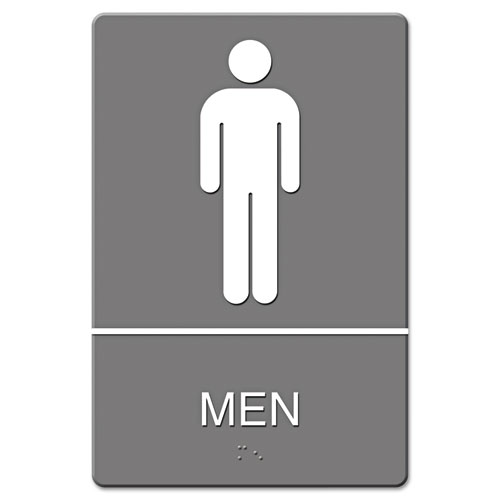 Ada+Sign%2C+Men+Restroom+Symbol+W%2Ftactile+Graphic%2C+Molded+Plastic%2C+6+X+9%2C+Gray